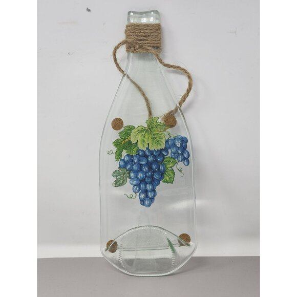 Decorative Glass Wall Hanging Bottle With Grape Design & Jute Rope - Picture 1 of 8
